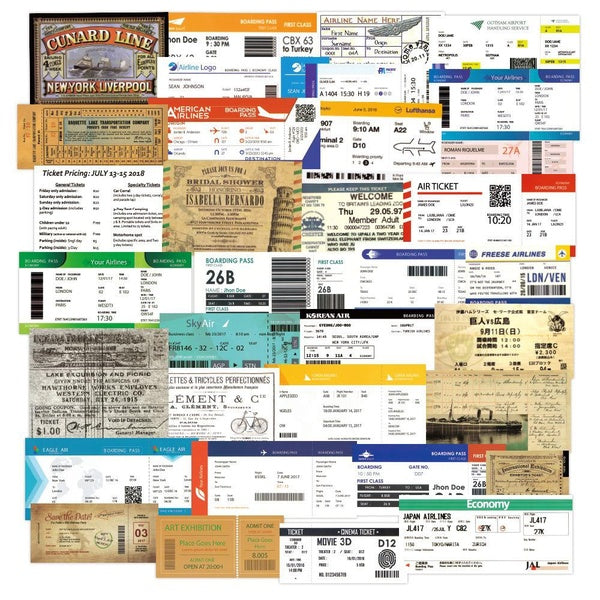 10-55Pcs Airline Boarding Pass Tickets Stickers Air Ticket Graffiti Stickers for DIY Luggage Laptop Skateboard Motorcycle Bicycle Stickers