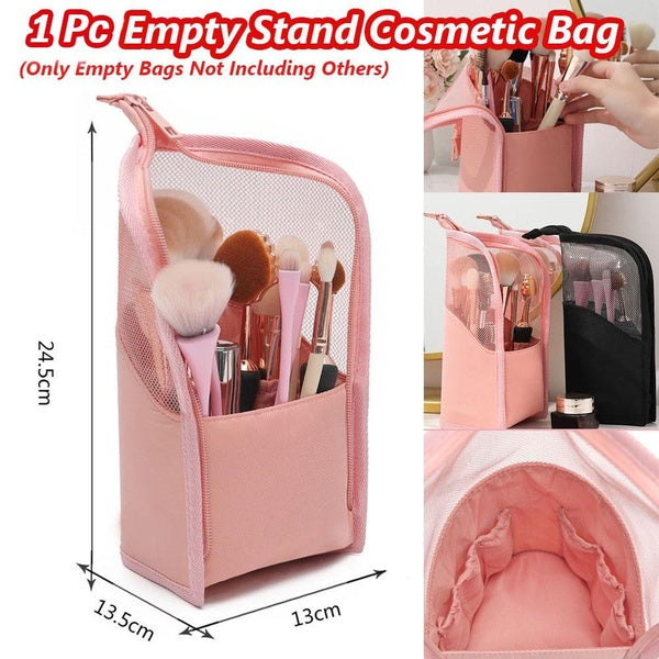 1 Pc Portable Stand Empty Cosmetic Bag Travel Toiletry Bag Zipper Makeup Brush Organizer Bag(Only Empty Bags Not Including Others)