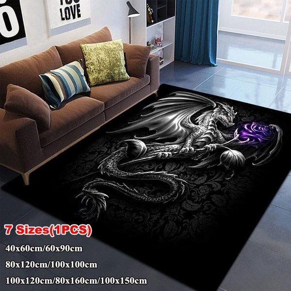 3D Dragon with Rose Pattern Carpet Living Room Bedroom Large Area Rug Non-slip Floor Mat Children Crawling Mat Halloween Rugs Party Rugs Home Decor 7