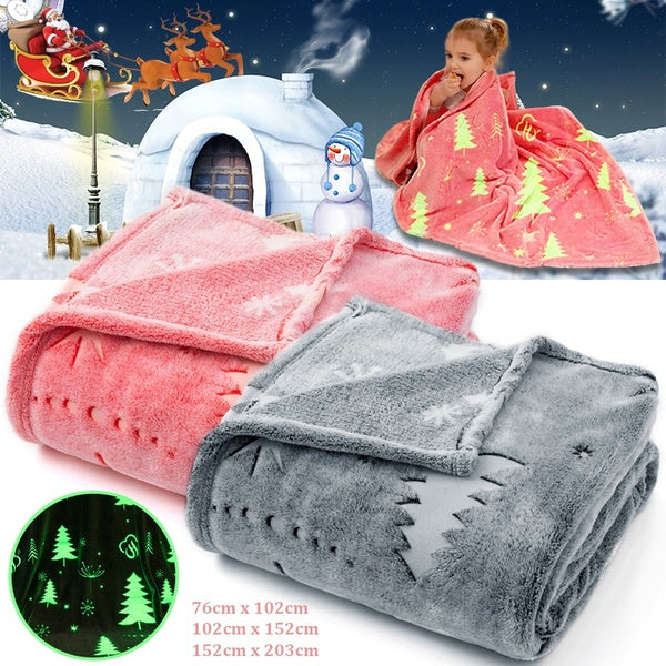Glow In The Dark Throw Blanket For Kids Christmas Tree Soft Flannel Blankets For Bed Couch Sofa Adorable Gift For kids Baby Boys Girls Teens (76cmx10
