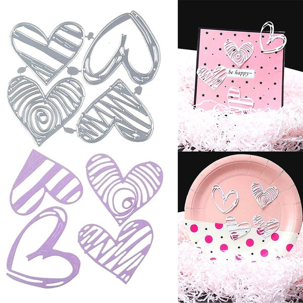 4 pcs Amour Coeur En Métal Découpage Matrices Couper Pochoirs pour DIY Scrapbooking Album Décoratif Gaufrage Papier Matrices pour la Fabrication de C