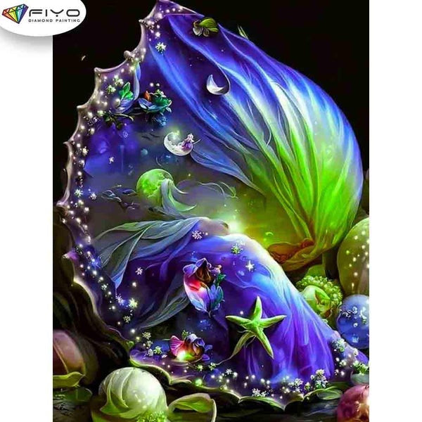 FIYO Turquoise Shell Diamond Painting Kits For Adults DIY 5D Diamond Mosaic Diamond Painting Home and Kitchen Fashion Canvas Pictures Wall Decoration