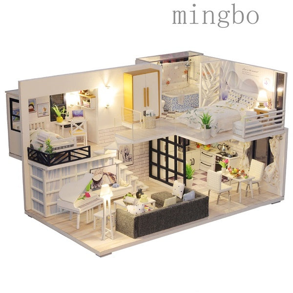 3d Dollhouse Miniature Furniture Craft Kits for Adults, DIY Wooden DollHouse Kit without Dust Proof Cover