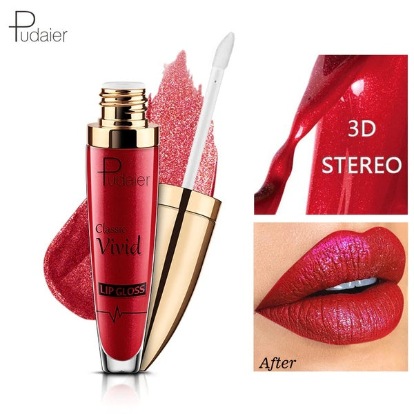 Pudaier 3D Glitter Lipstick Waterproof Professional Makeup Full Portable Lip Glaze for Make Up Tint Lip Gloss Flash Cosmetic