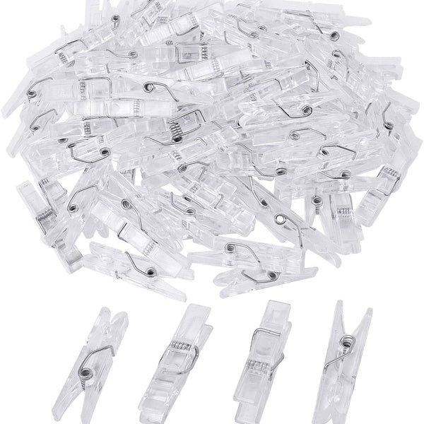 50pcs Mini Clear Plastic Utility Paper Clip, Clothespins Clip, Clothes Line Clips,Photo Clips