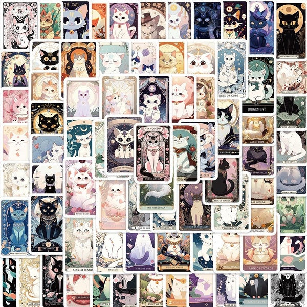 15-78pcs Cartoon cat tarot stickers cat meme Tarot Card graffiti Stickers for DIY Luggage Laptop Motorcycle Bicycle Stickers