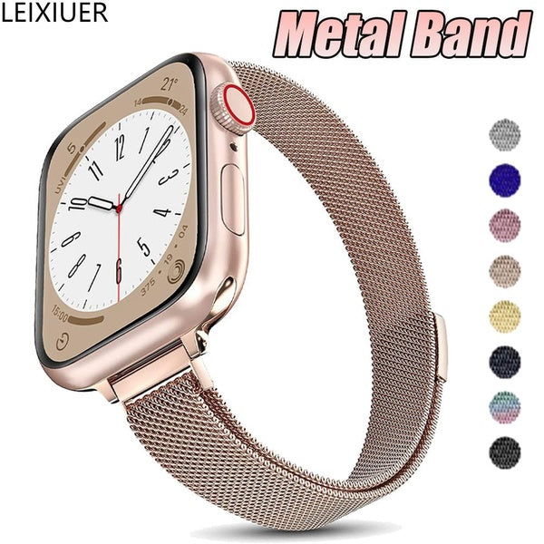 LEIXIUER Slim Strap for Smart Watch 49mm 41mm 45mm 44mm 40mm 38mm 42mm Metal Stainless Steel Bracelet Correa Adjustable Band Accessories Wristbands f Matron Inn