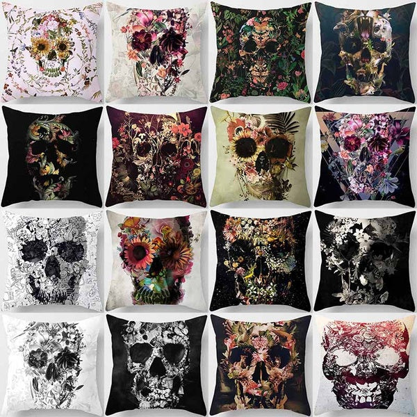 Skull art printing square pillowcase, used for home decoration, car sofa cushion cover(45cm * 45cm)