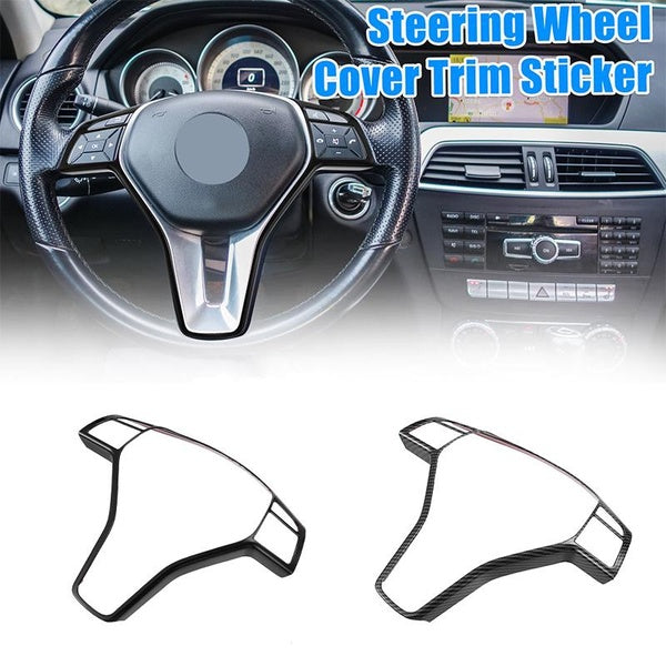 Black-Carbon Fiber Black Steering Wheel Covers for Mercedes Benz a B C E CLS GLA ABS Plastic Trim Replacement Stickers Car Interior Decoration Button
