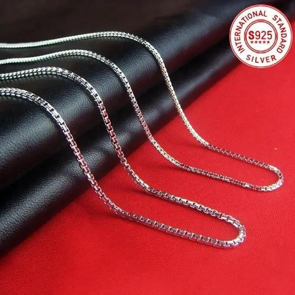 Men Women 925 Sterling Silver 1MM-2MM Box Chain Slim Chain Necklace for DIY Charms Pendant Wedding Party Fine Jewelry