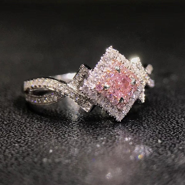 Exquisite Silver Plated Lab Diamond Ring Wedding Rings for Women Charms Princess Pink Gemstone Bridal Engagement Jewelry