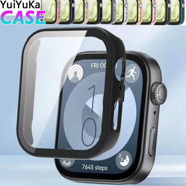 YuiYuKa Tempered Glass + PC Cover for Huawei Watch Fit 3 All-around Full Screen Protector Bumper Case for Huawei Fit 3 Band Accessories（1 Pcs）