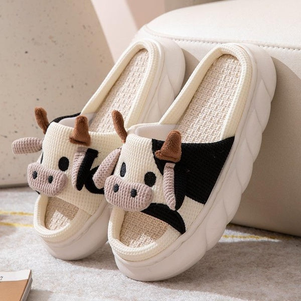 Couple Winter Warm Slippers Cute Animal Slipper Kawaii Cartoon Milk Cow Women Soft Cotton Cartoon House Slippers Indoor Flats Shoes Funny Shoes
