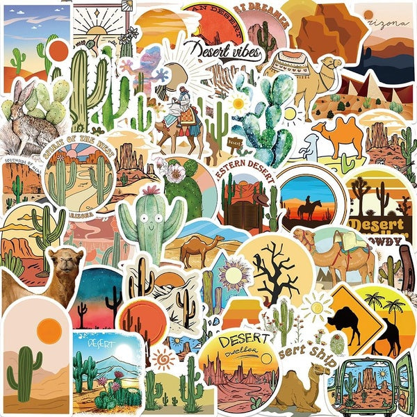 10-50Pcs Desert Landscape Stickers Cactus Scenery Camel Graffiti Stickers for DIY Luggage Laptop Skateboard Motorcycle Bicycle Stickers