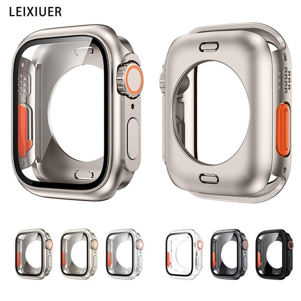 LEIXIUER PC Hard Front & Rear Bumper Case with Tempered Glass Film for Apple Watch 9 8 7 45mm 41mm Screen Protector Cover Accessories for Iwatch Seri Matron Inn
