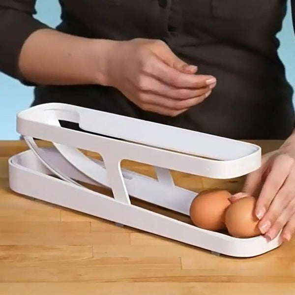 Egg Tray Organizer, Automatic Scrolling Egg Rack Holder Storage Box Egg Basket Container for Refrigerator Kitchen