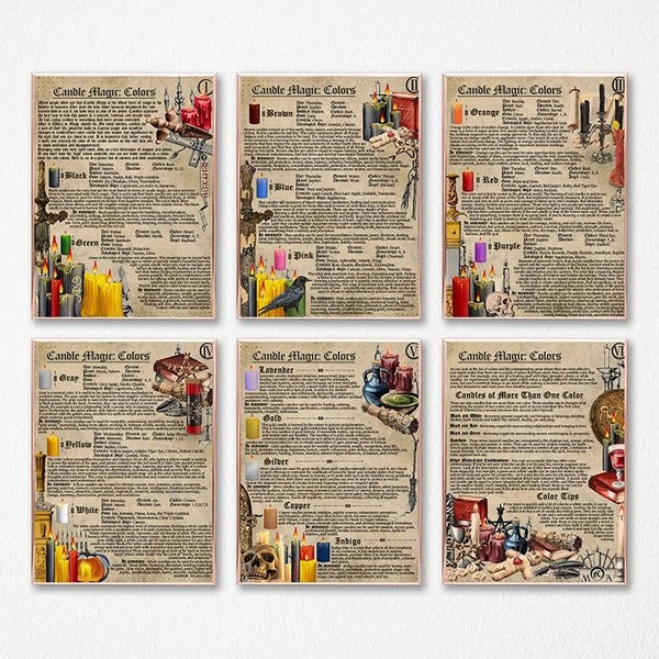 Candle Magic Witchcraft 1 Colors Prints Antique Book Of Shadows Poster Witches Gift Vintage Wicca Wall Art Canvas Painting Decor No Frame