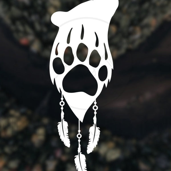 2PCS Set 20cm Tribal Bear Decal Nature Decal Native American Bear Car Decal Tribal Feather Decal Bear Paw Decal Feather Decal Bear Stic
