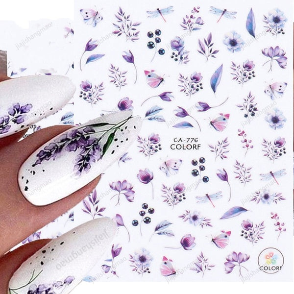 Nail Sticker Spring Summer Flowers Stickers for Nails Green Leaves Colorful Florals Self-adhesive Decals Manicure Sliders
