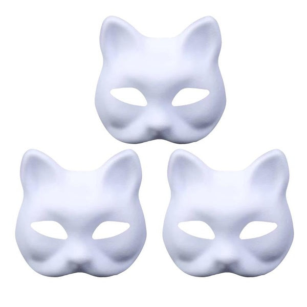 5-3Pcs Fox Cat White Paper Mask DIY Blank Masks Pure White Graffiti Masks, Hand Painted Personality Masks Suitable for Cosplay Halloween Masks