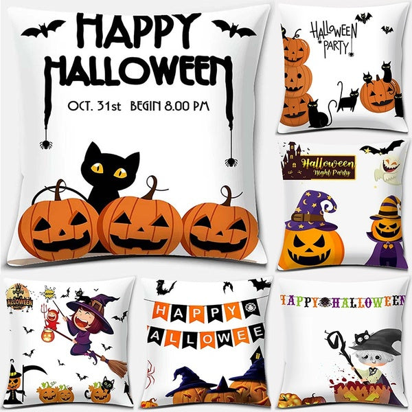 Halloween Trick or Treat Halloween Décoration Série d'impression Motif Taie d'oreiller Taie d'oreiller carrée Décoration de bureau à domicile (45cm *