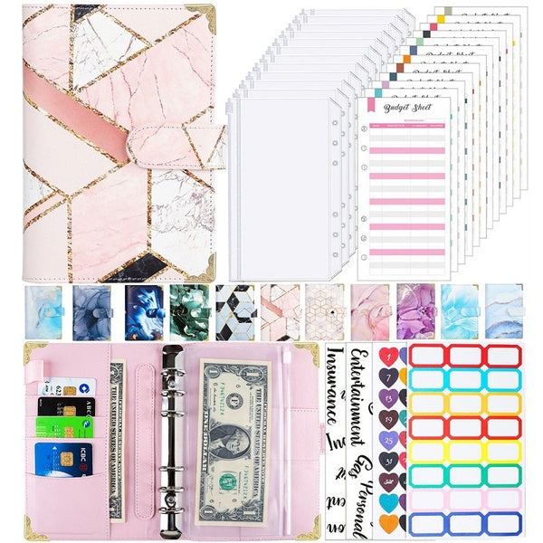 A6 Budget Organizer Binder Cash Envelope System Loose Leaf Notebook Diy Journal Agenda Planner With Zipper Pockets Expense Sheet