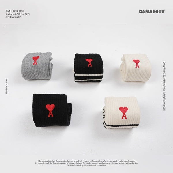 AMI Love Letter Solid Color Stripes Simple Fashion Pure Cotton Men's Socks and Women's Tube Socks Sports Trend Men's and Women's Socks