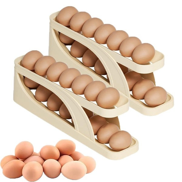 1-2pcs Refrigerator Egg Dispenser, Space Saving Egg Tray, 2 Tier Rolling Egg Dispenser ，kitchen egg dispenser