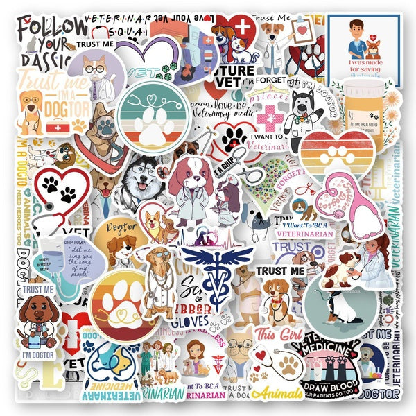 10-60Pcs Cartoon Veterinary Sticker Pet Hospital Vet graffiti Stickers for DIY Luggage Laptop Skateboard Motorcycle Bicycle Sticker