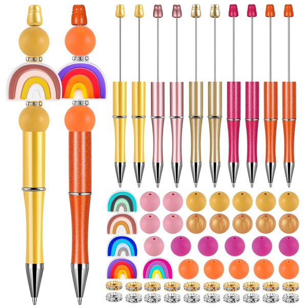 DIY Beaded Pens Wood Beads Crystal Spacer Beads Set Round Beads Black Ink Ballpoint Pen For Student Gifts School Office Prize Supplies