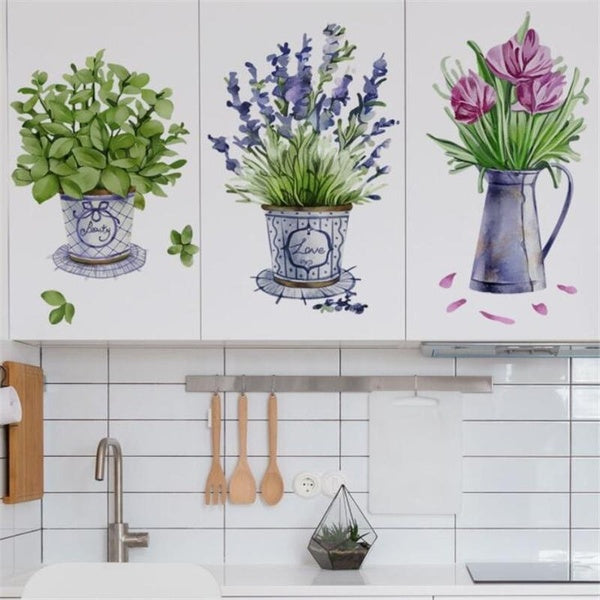 Potted Plants Wall Stickers for Kitchen Window Glass Decor