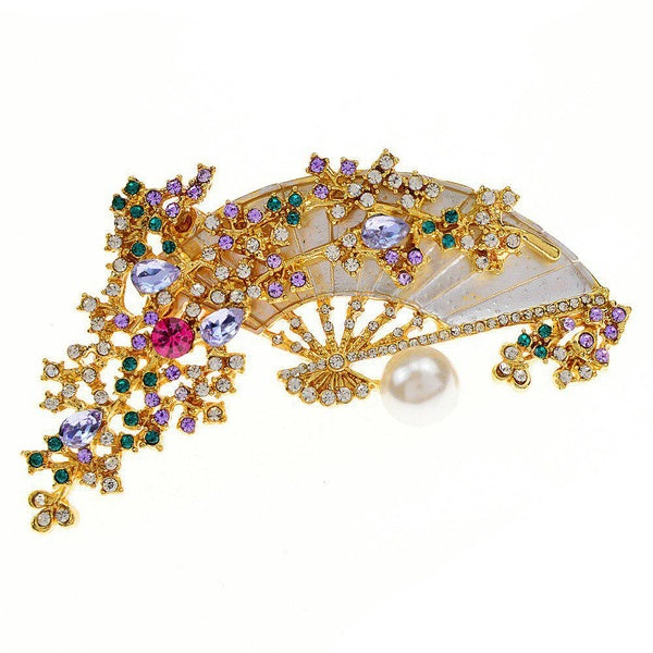 Beautiful Spring Design Rhinestone Fan Pin Brooches For Women Elegant Wedding Jewelry Sweater Accessories Matron Inn