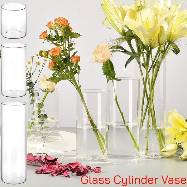 (29 Sizes optional) Clear Glass Cylinder Vase, Tabletop Flowers Vase Hurricane Candle Holder for Pillar, Floating, Tealights - Use for Floral, Weddin