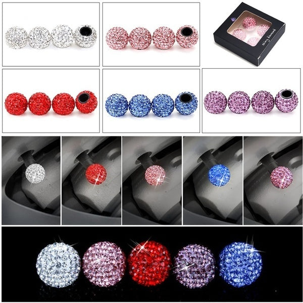 4Pcs-set Bling Rhinestone Universal Car Tire Valve Caps Crystal Diamond Shining Dustproof Valve Stem Caps Car Accessories