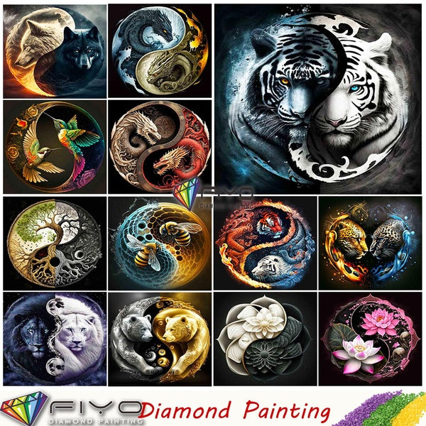 FIYO Black and White Animals Diamond Painting Kits For Adults DIY 5D Diamond Mosaic Diamond Painting Home and Kitchen Fashion Canvas Pictures Wall De