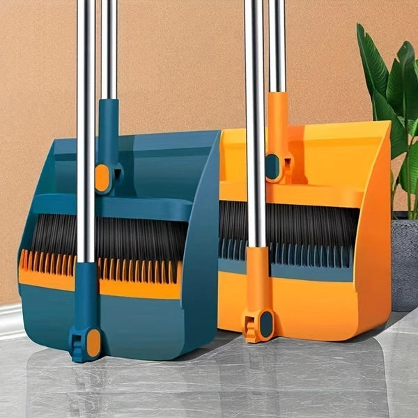 Household Broom And Dustpan Set, Long Handle Floor Cleaning Broom Dustpan Set, Rotatable Broom And Dustpan With Comb Tooth, To Remove Dust And Garbag