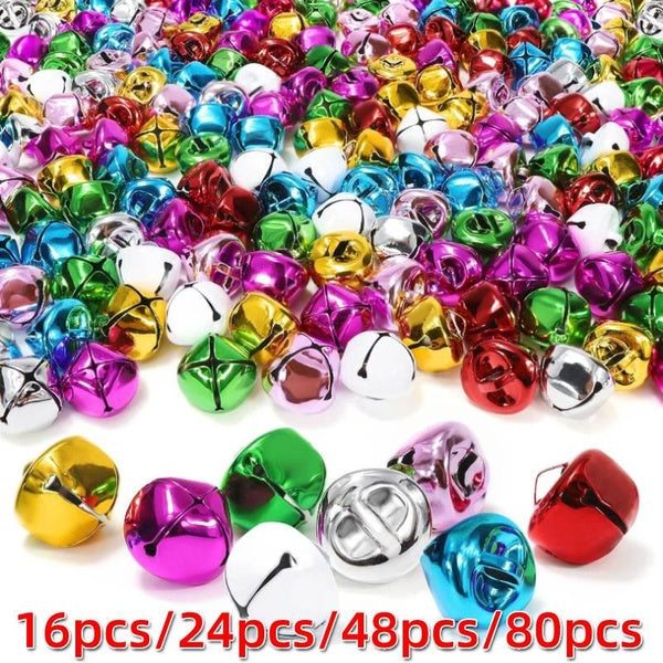 16pcs-24pcs-48pcs-80pcs Jingle Bells, Colorful Jingle Bells for Crafts Small Christmas Jingle Bells Metal Craft Bells for DIY Crafts Wreath Home and