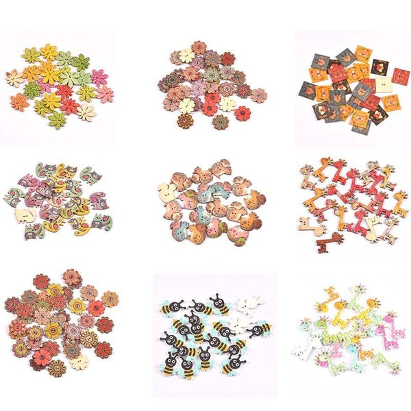 25Pcs Cartoon Bee-Giraffe-Flower Wooden Buttons For Kids Scrapbooking Handmade Crafts Sewing Supplies DIY Clothes Home Decor CP3358