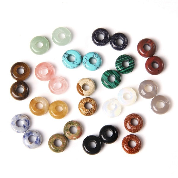 2-5-10pcs Hot Fashion Natural Stone Round Shape Big Hole Beads Abacus Flat Beads for Diy Bracelet Charms Necklace Pendant Jewelry Decoration