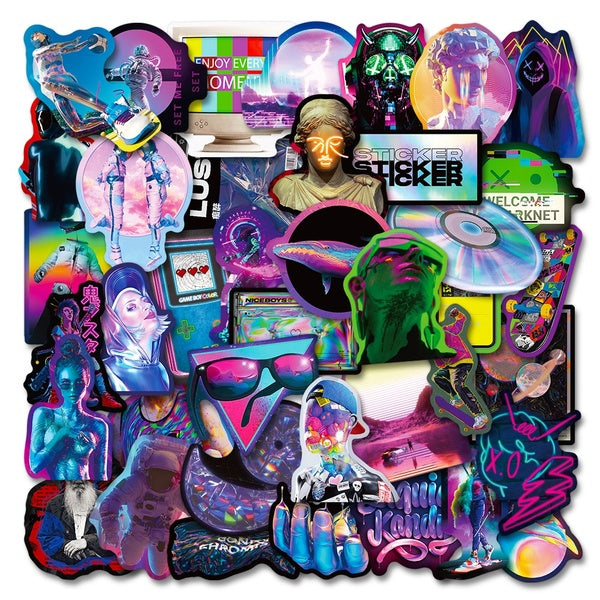 10-25-50pcs Bright psychedelic stickers laser Aesthetic graffiti Stickers for DIY Luggage Laptop Skateboard Motorcycle Bicycle Sticker