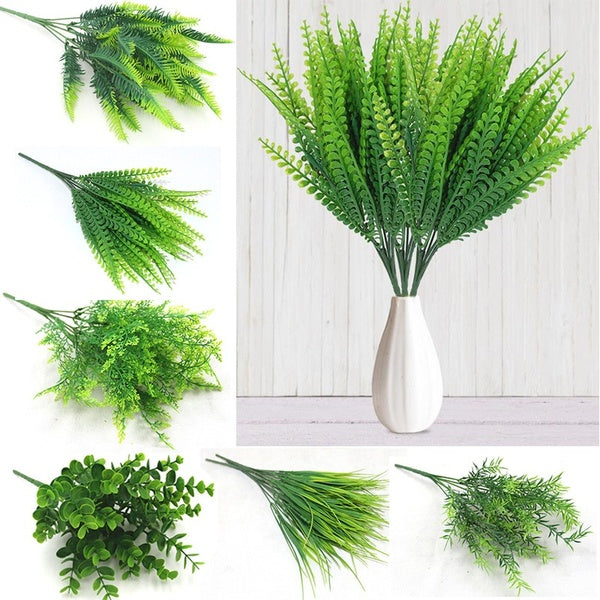 7 Fork Water Grass Eucalyptus Plastic Artificial Plants Green Grass Plastic Flower Plant Wedding Home Decoration Table Decors