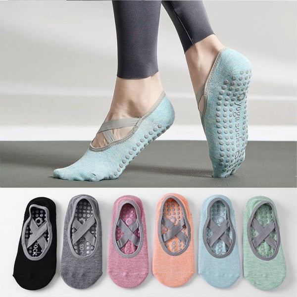 1 Pair Women Yoga Socks Silicone Anti-slip Ballet Pilates Socks Girl Backless Breathable Bandage Dance Sports Socks