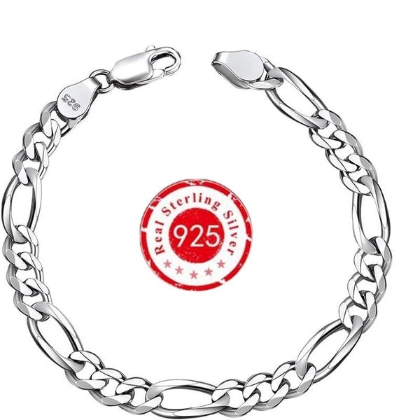 Mode 925 Sterling Silver Figaro Link Italien Chaîne Bracelets pour Femmes Hommes Charme Bijoux