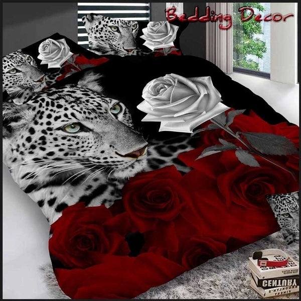 2020 New Leopard & Rose 2-3pcs Duvet Cover Set Baby-Single-Twin-Double-Full-Queen-King Size 3D Bedding Set Comfortable Bed Linen