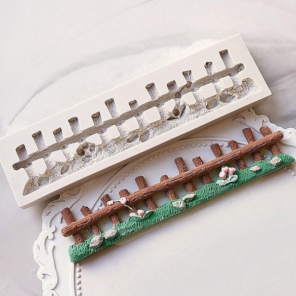 KUXSE Green Grass Garden Picket Fence Silicone Molds Fondant Border Cake Decorating Tools Chocolate Candy Gumpaste Mold Sugarcraft Kitchen Baking Too