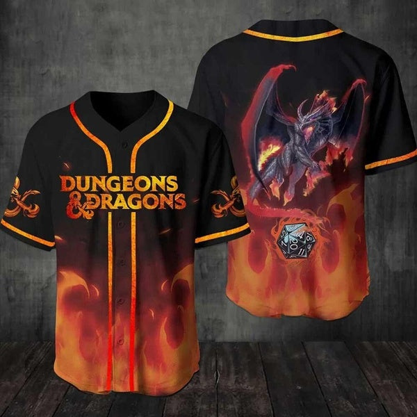 Dungeons And Dragon Fire Pattern 3D Baseball Jersey