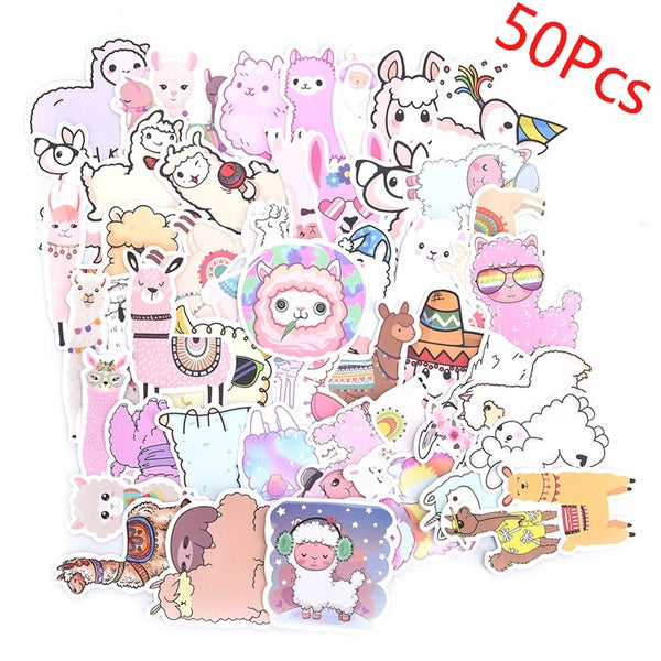 50Pcs-set Alpaca Stickers Doodling Travel DIY Llama Animal Waterproof Vinyl Scrapbooking Laptop Luggage Skateboard Scooter Bike Stickers