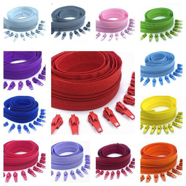 1 Set-10m Long Zipper with 3# 10pcs Zipper Head Nylon Zipper Coil Zipper Slider DIY Clothing Home Sewing Kits Accessories