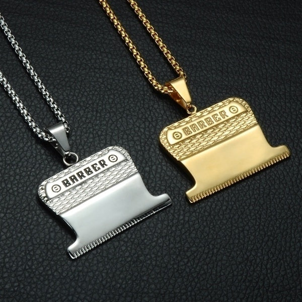 Stainless Steel Hair Clipper Letter Hip Hop Men Pendant Necklace Punk Jewellery