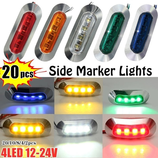 12-24V 20-10-8-4-2pcs 4LED Side Marker Lights Lamp Indicator Light for Cars Trailer Trucks Boat Bus Caravan Side Clearance Marker Light Warning Lamp